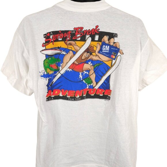 Vintage Spring Break T Shirt Mens Size Large White 90s Water Skiing Alligator - Picture 4 of 9